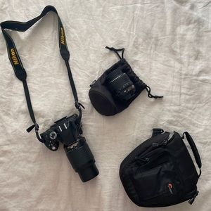 Nikon Camera with additional Lens, charger and cover